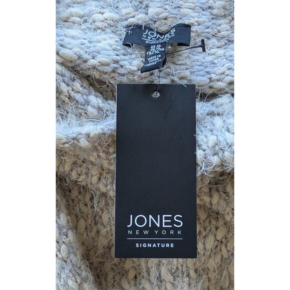 NEW Jones New York Turtleneck Tunic Sweater XL Fuzzy Boucle Gray White Oversized - Picture 8 of 10